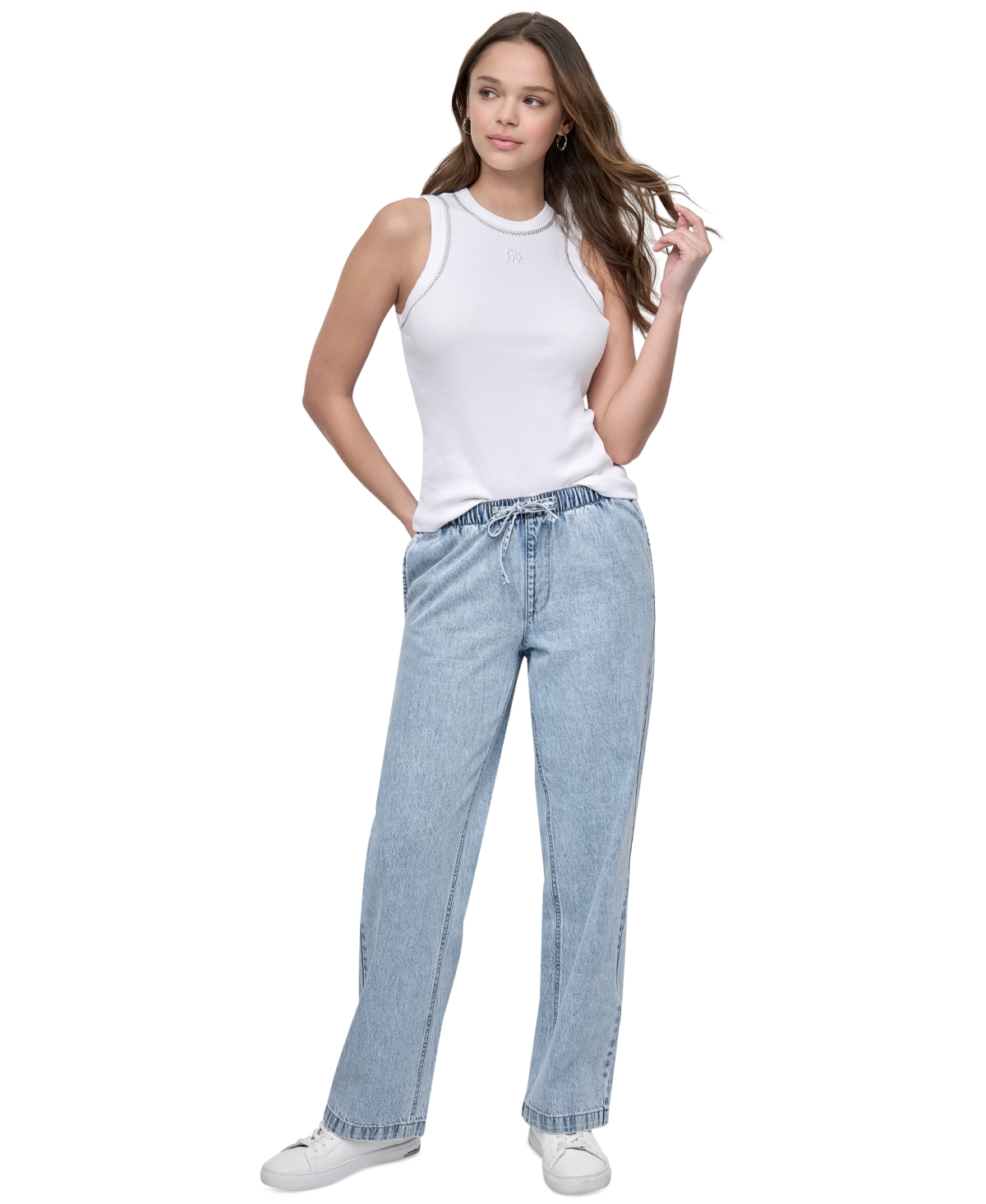 DKNY JEANS WOMEN'S HIGH RISE DRAWSTRING-WAIST COTTON JEANS 