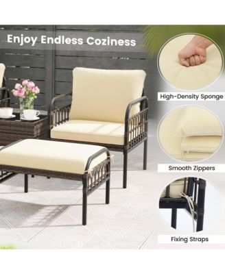 5 PCS Patio Conversation Set Outdoor Wicker Chair Set with Ottomans & Coffee Table