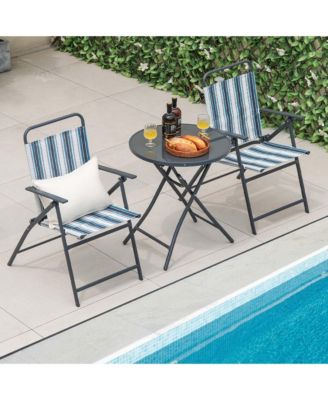 3pcs Patio Folding Dining Table Chair Set Heavy-Duty Metal Portable Outdoor