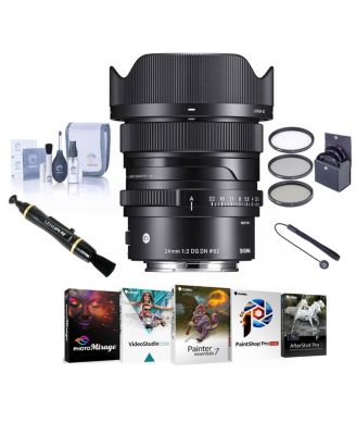 24mm f/2 DG DN Contemporary Lens for Sony E, Bundle with ProOptic 62mm Filter Kit, PC Software Kit, Cleaning Kit, Cap Tether, Lens Cleaner
