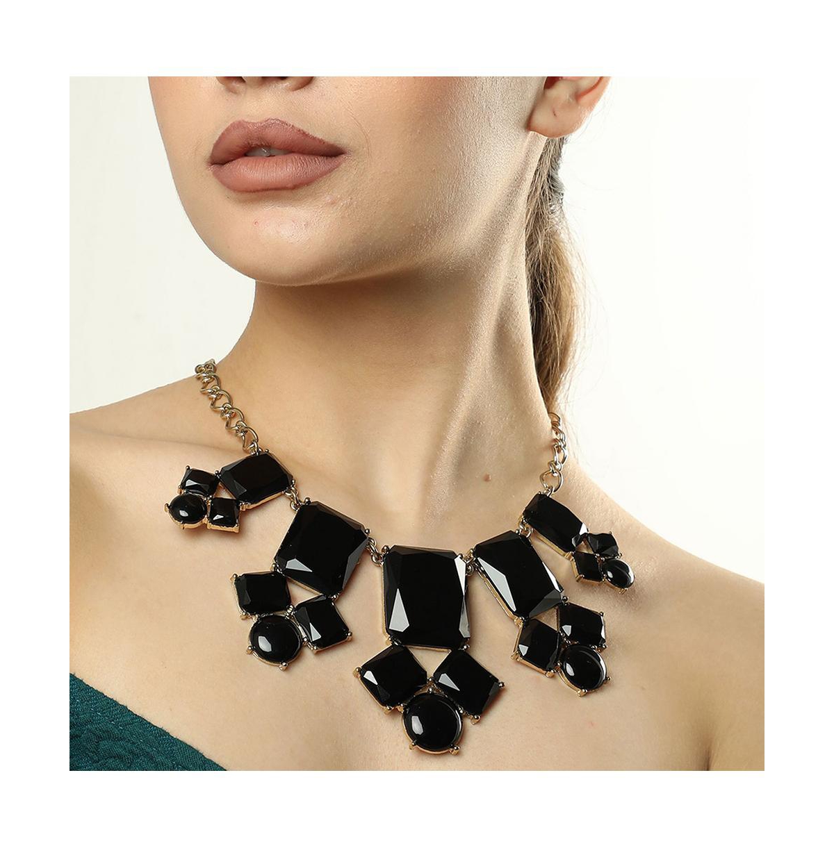 Sohi Black Color Gold Plated Designer Stone Necklace For Women's In Black