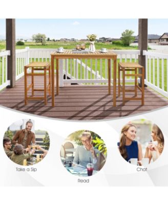 5 PCS Acacia Wood Bar Table Set 45" Rectangular Dining Table & 4 Saddle Stools