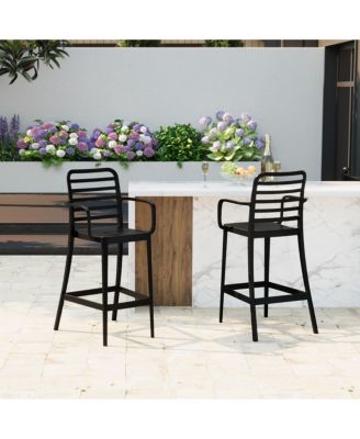 29.5" Outdoor Polypropylene Plastic Patio Bar Height Stools (Set of 2)