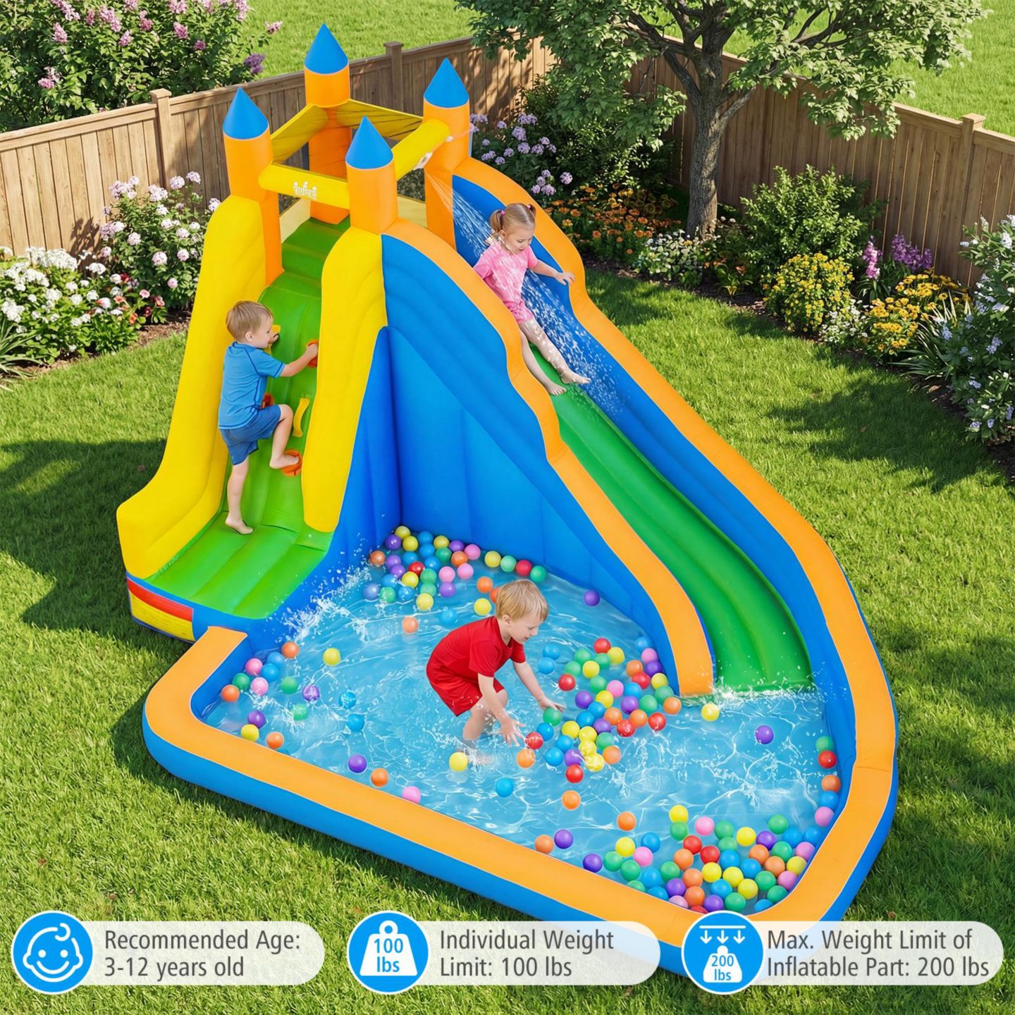 Детская игрушка Costway Mighty 13' x 10' x 8' Oxford Cloth Water Slide Bounce House with Splash Pool, Up to 3 Players, Ages 3-10 — фото 4