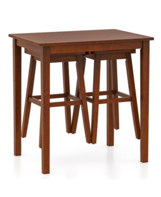 3-Piece Bar Table Set with Pub Table and 2 Saddle Stools