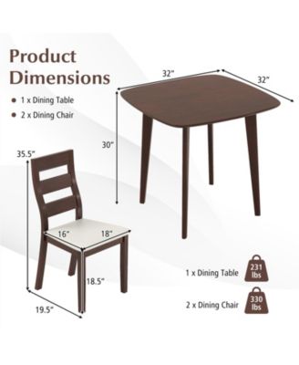 3-Piece Dining Table Set with Wooden Square Kitchen Table and 2 Chairs