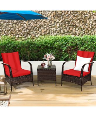 3 PCS Patio Wicker Rattan Furniture Set Coffee Table & 2 Rattan Chair