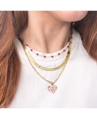 Coral Bead Chain Necklace 14K Gold