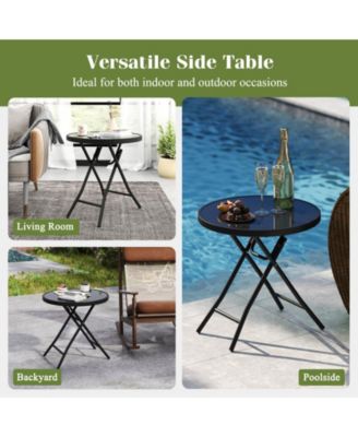 Folding Side Table Patio Round Compact Coffee Table