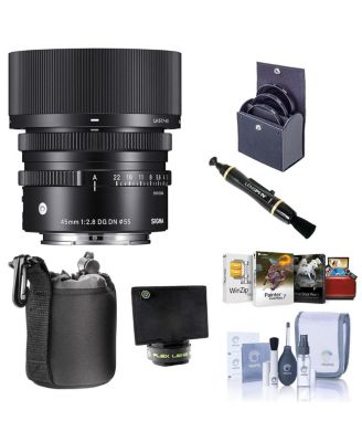 45mm f/2.8 DG DN Contemporary Lens for Sony E-Mount Bundle With 55mm Filter Kit, Flex Lens Shade, Lens Pouch, Lens Cleaner, Cleaning Kit, Corel