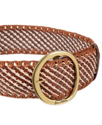 Women's Raffia and Leather Woven Belt