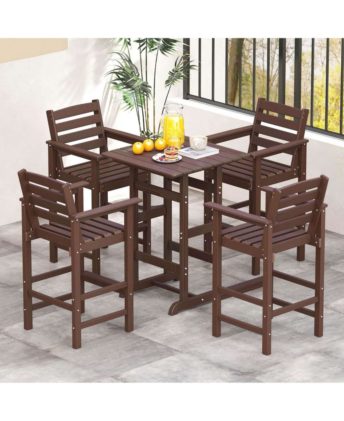 Patio Adirondack Bar Chairs Set of 2 with Wide Armrests & Footrest Backrest