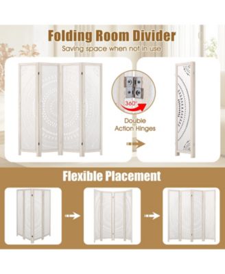 4-Panel Boho Room Divider – Privacy Screen with Detailed Carved Design for Home or Office