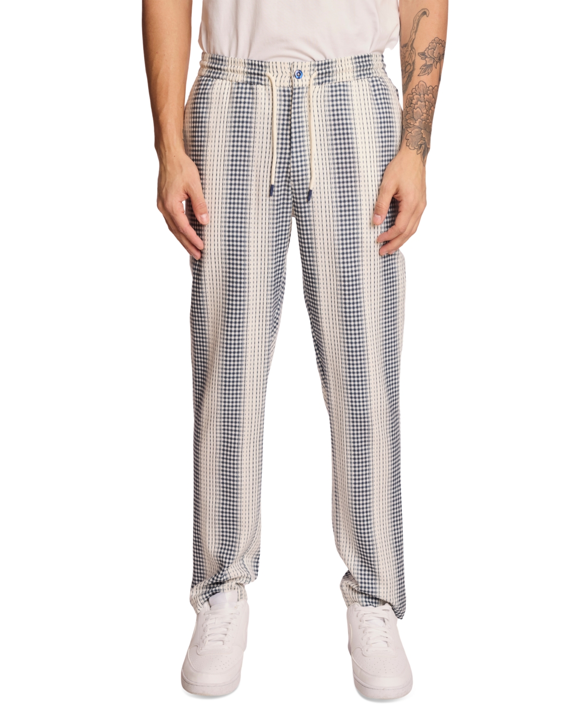 Men's Chester Diamond Striped Drawstring Pants - Navy White Diamond Stripes