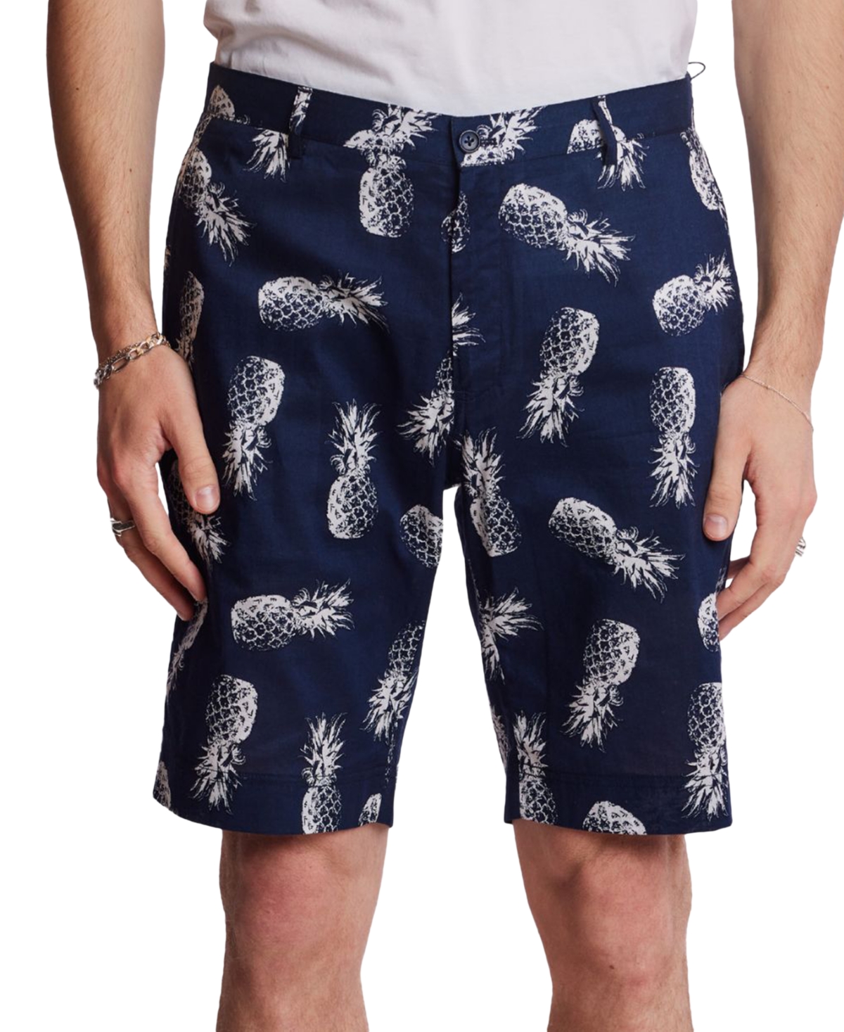 Men's Felix Slim Fit Pineapple Print 8-1/2" Shorts - Navy Pineapple