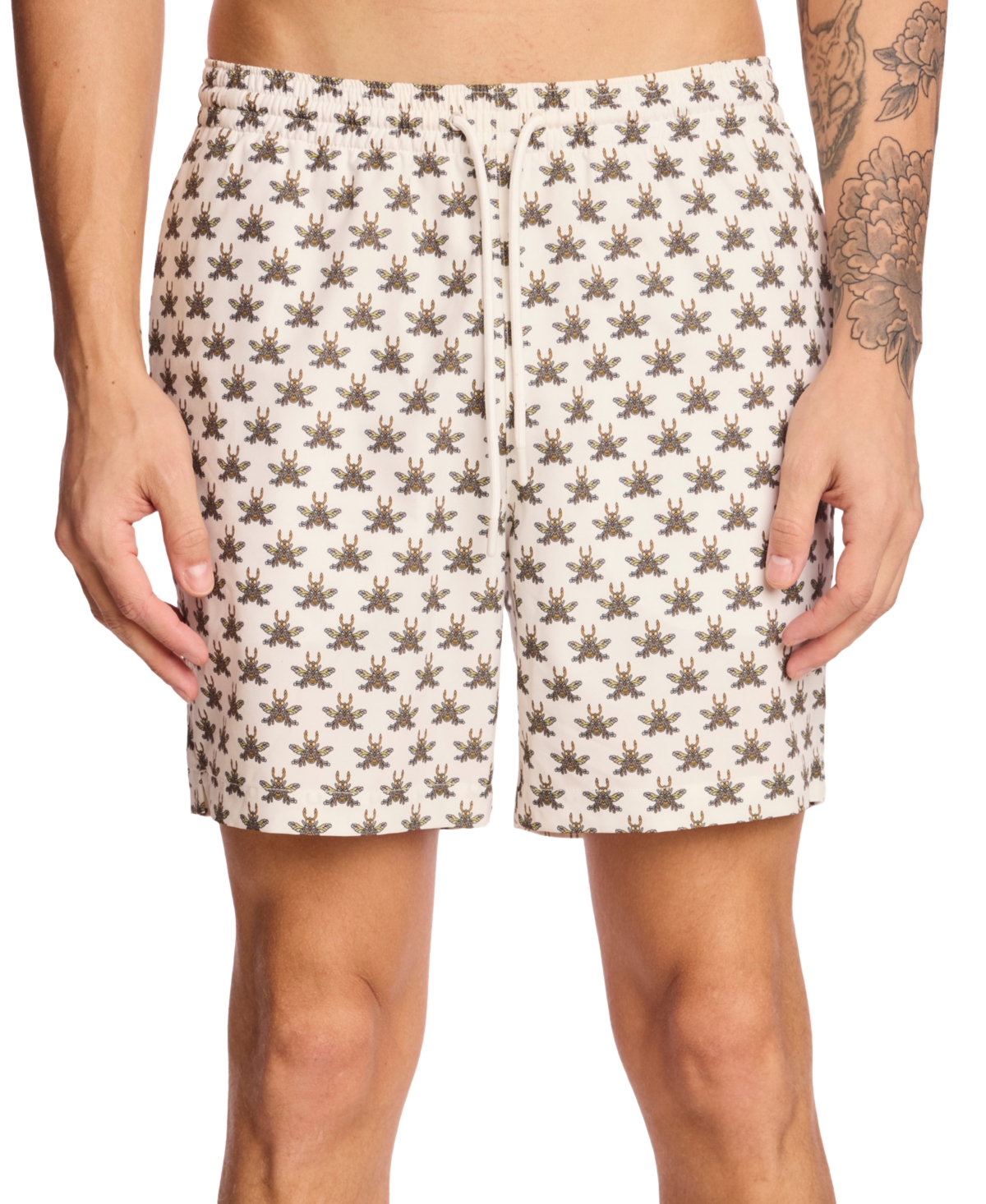 Men's Gilligan Printed Drawstring 6" Swim Trunks - White Bees