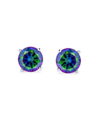 Classic Set of 2 Round & Square Mystic Rainbow Cubic Zirconia CZ Stud Earrings Silver Screwback Posts 10MM