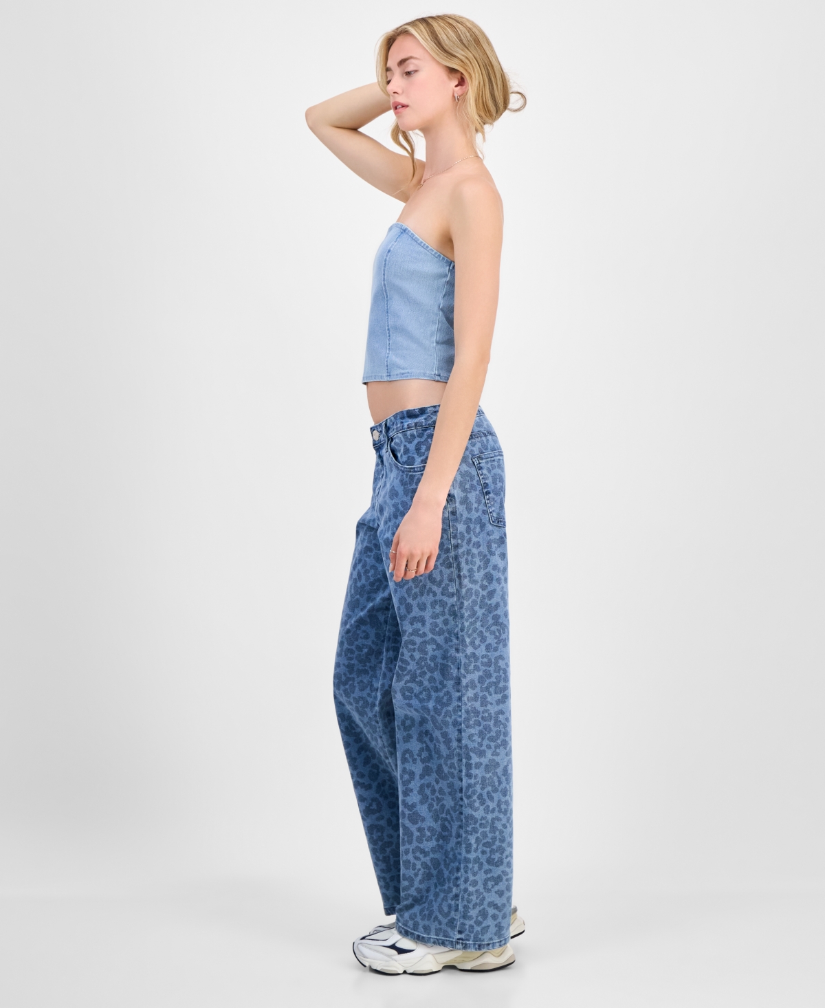 GOGO JEANS JUNIORS' TONAL LEOPARD-PRINT WIDE-LEG JEANS 