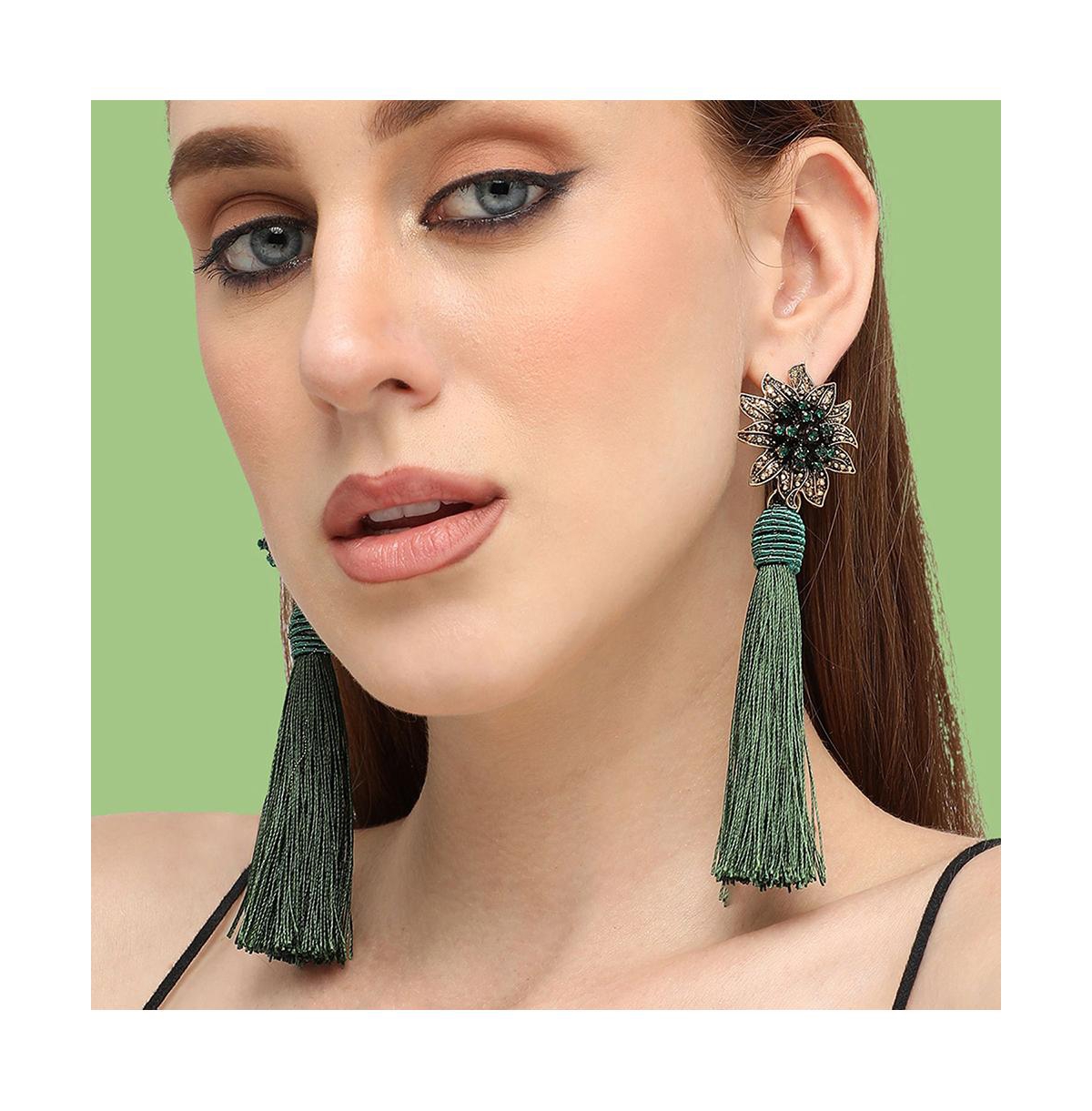 Sohi Green Color Gold Plated Party Designer Stone Drop Earring For Women's In Green