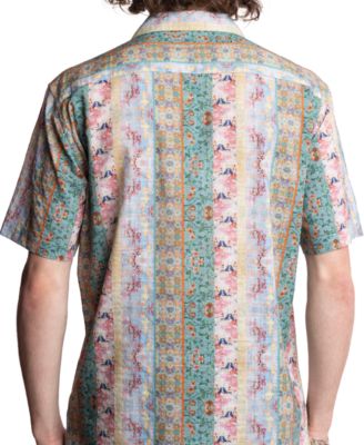 Men's Slim Fit Short Sleeve Multi-Pattern Button Front Camp Shirt