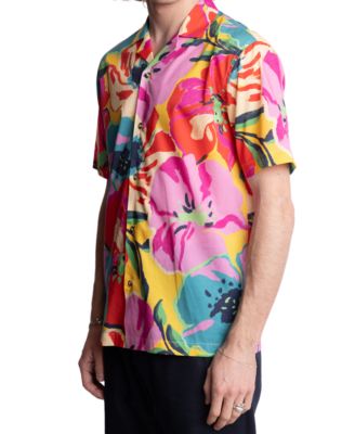 Men's Slim Fit Short Sleeve Floral Print Button Front Camp Shirt