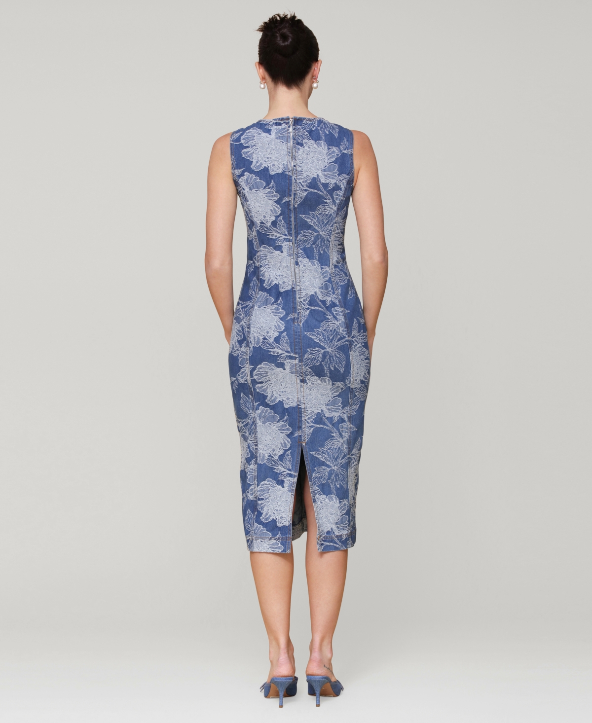 Avec Les Filles Women's Embroidered Floral Denim Midi Dress