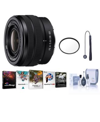 FE 28-60mm f/4-5.6 Lens, Bundle with 40.5mm UV Filter, Cleaning Kit, Lens Cap Tether, PC Software Kit