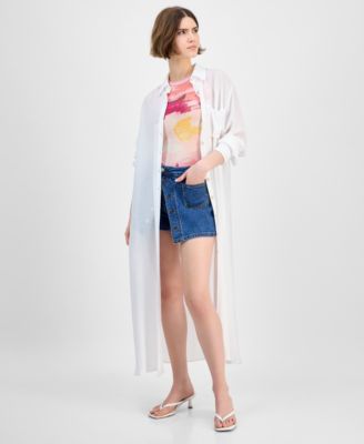 Women's Oversized Button-Front Long-Sleeve Shirt, Exclusively at Macy's