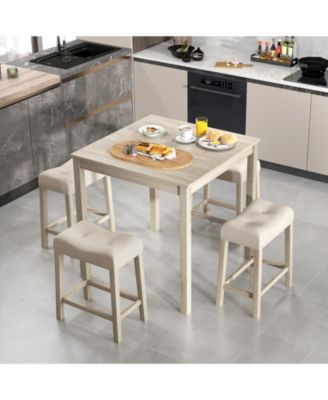 5-Piece High Top Dining Set – Square Bar Table with 4 Padded Stools for Kitchen, Dining, or Entertainment Area