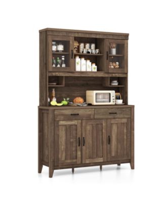 Kitchen Freestanding Hutch Cabinet with Microwave Countertop