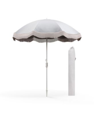 Beach Umbrella with Fringe Outdoor Tassel Umbrella with Push Button Tilt