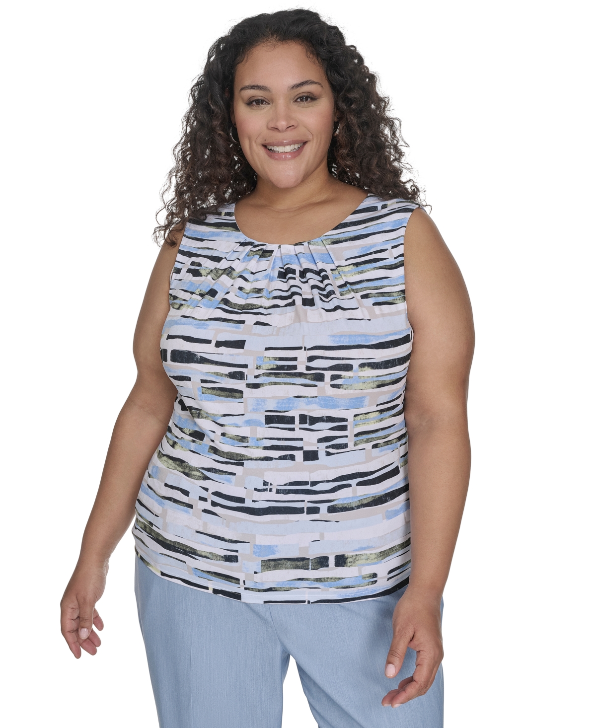 Calvin Klein Plus Size Pleated Print-neck Top