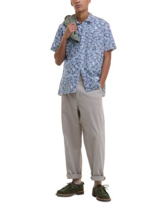 Men's Jackstone Short Sleeve Button-Front Leaf Print Shirt