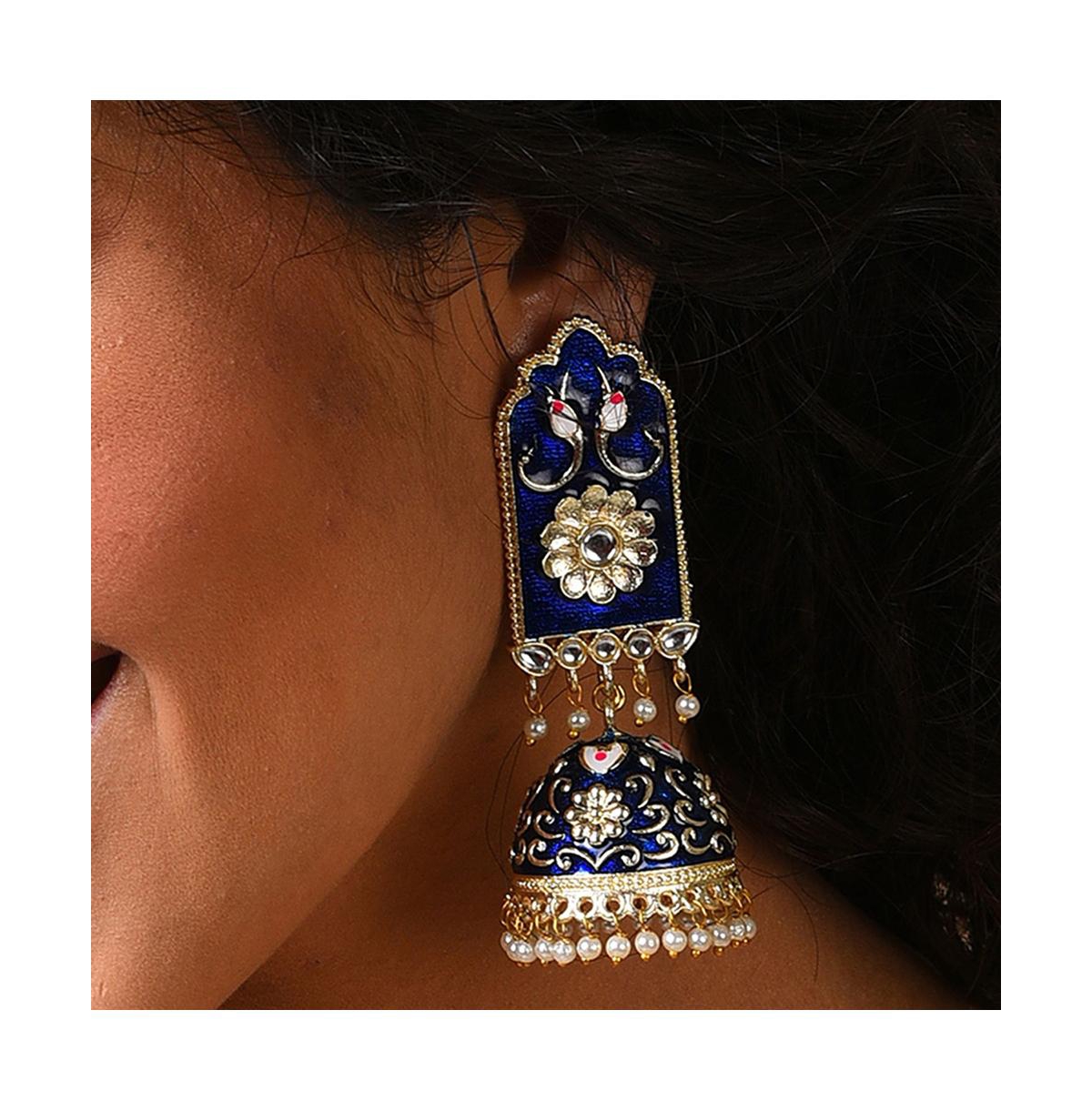 Sohi Women's Floral Drop Earrings In Blue