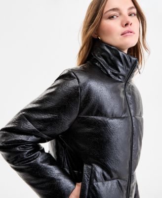 Women's Textured Faux-Leather Puffer Coat
