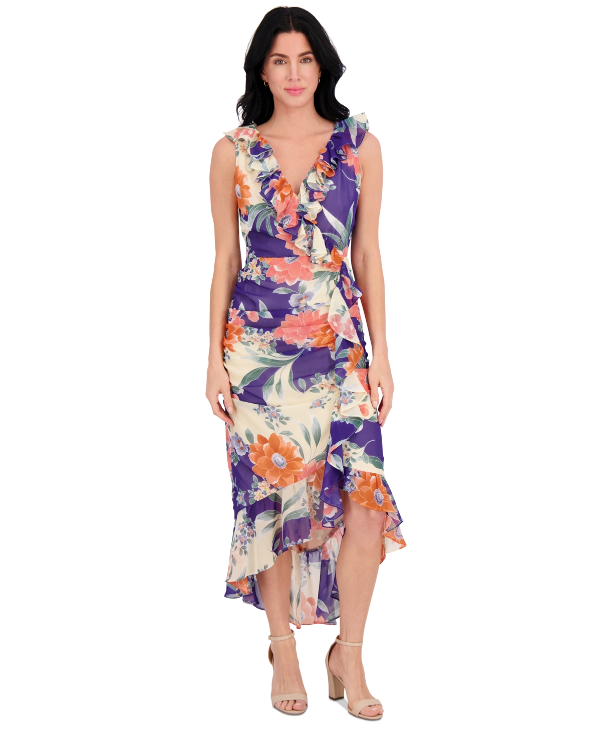 Women's Printed Ruffled High-Low Maxi Dress - Multi