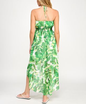 Juniors' Leaf-Print Ruffled Chiffon Dress