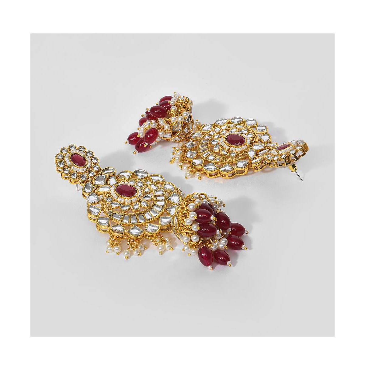 Sohi Multi Color Kundan Gold Plated Necklace Set In Red