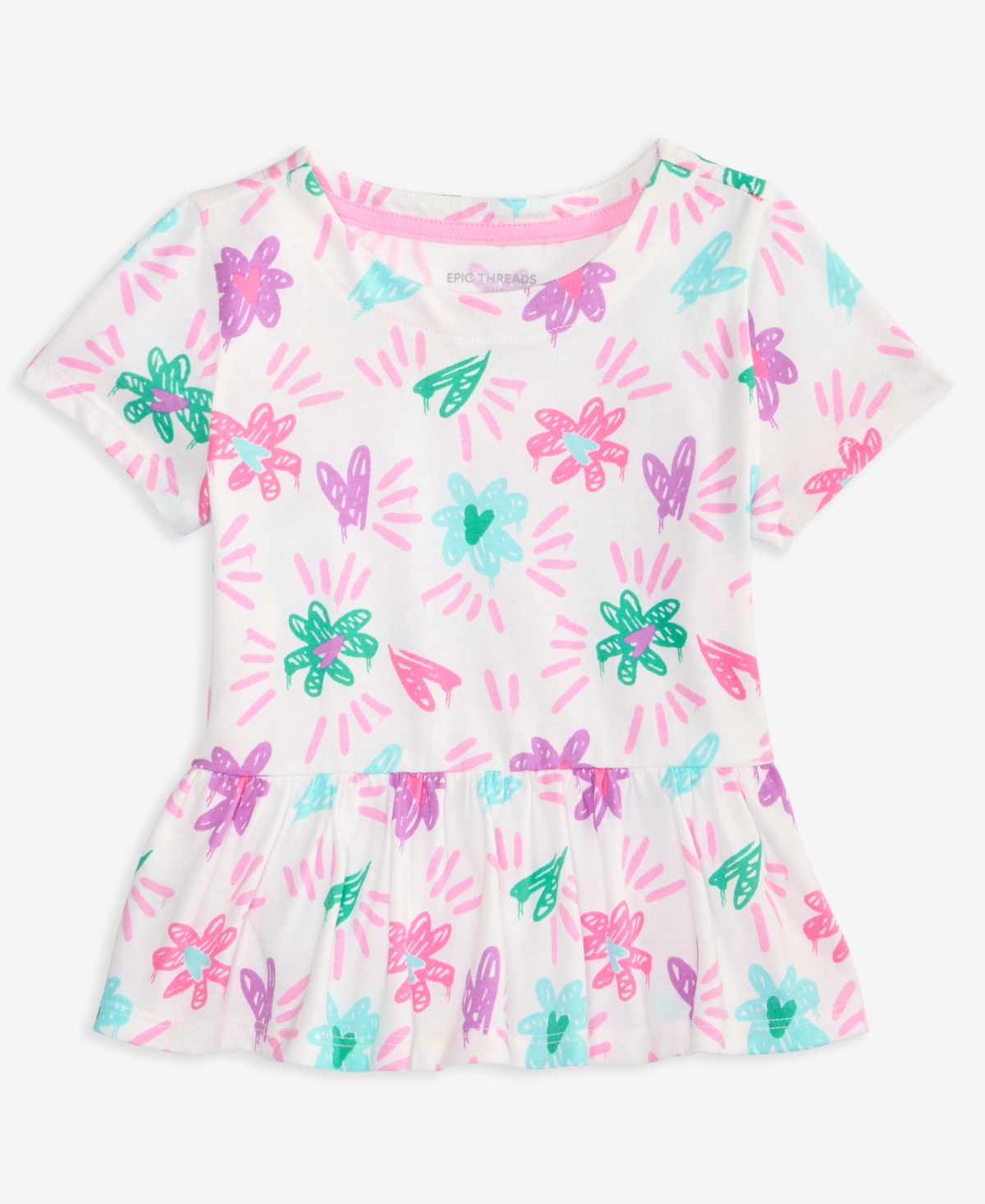 Epic Threads Toddler Girls Graffiti Hearts Printed Cotton Peplum Top, Exclusively At Macy's In Multi