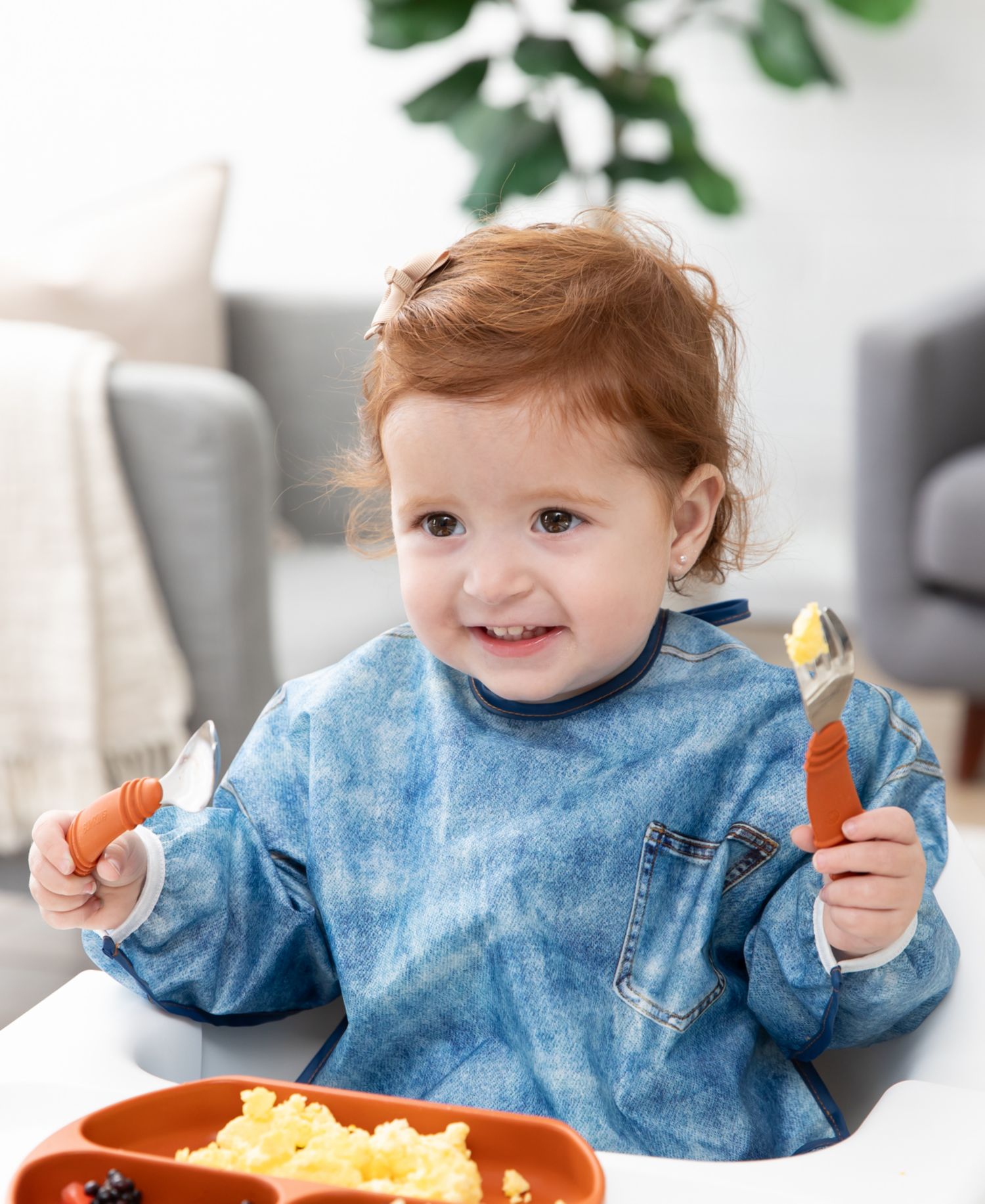 Denim Print Sleeved Bib