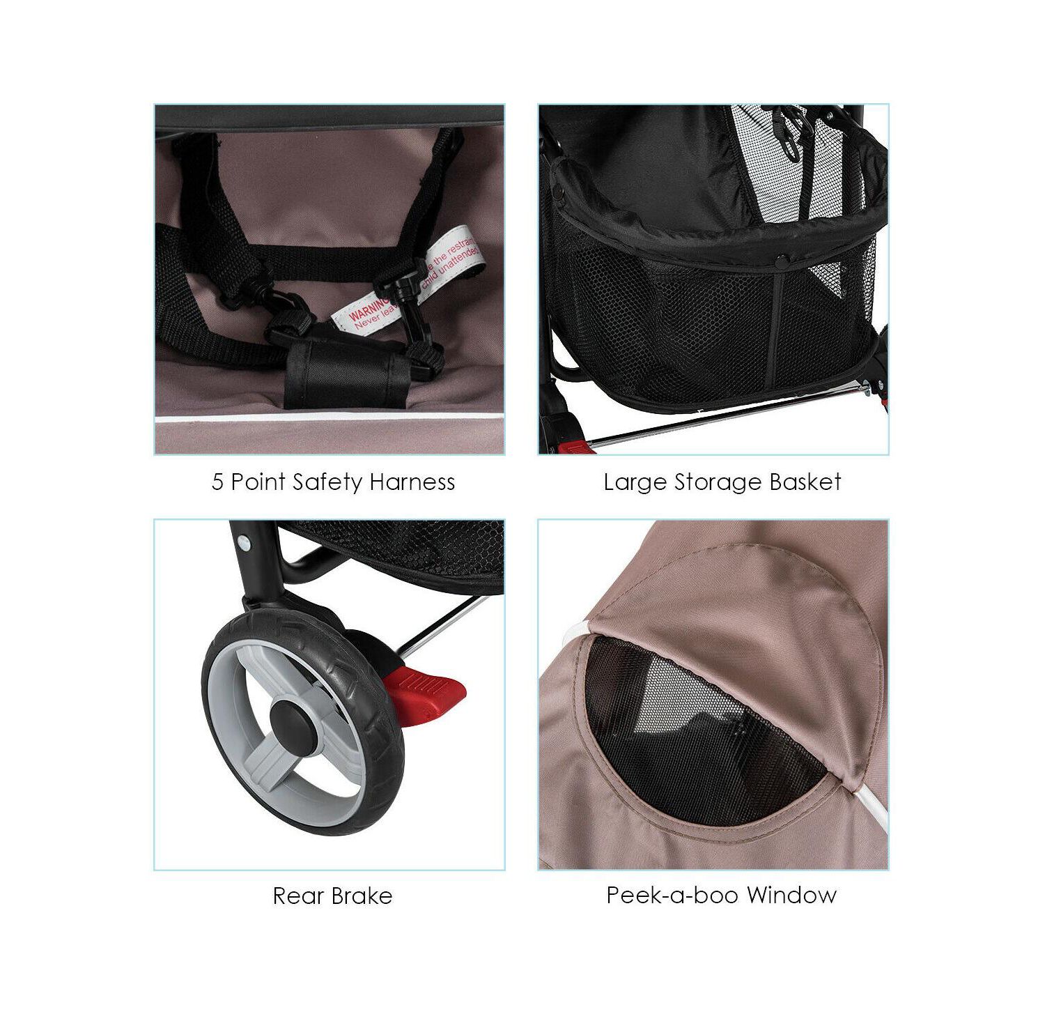 Foldable Lightweight Baby Stroller Kids Travel Pushchair 5-Point