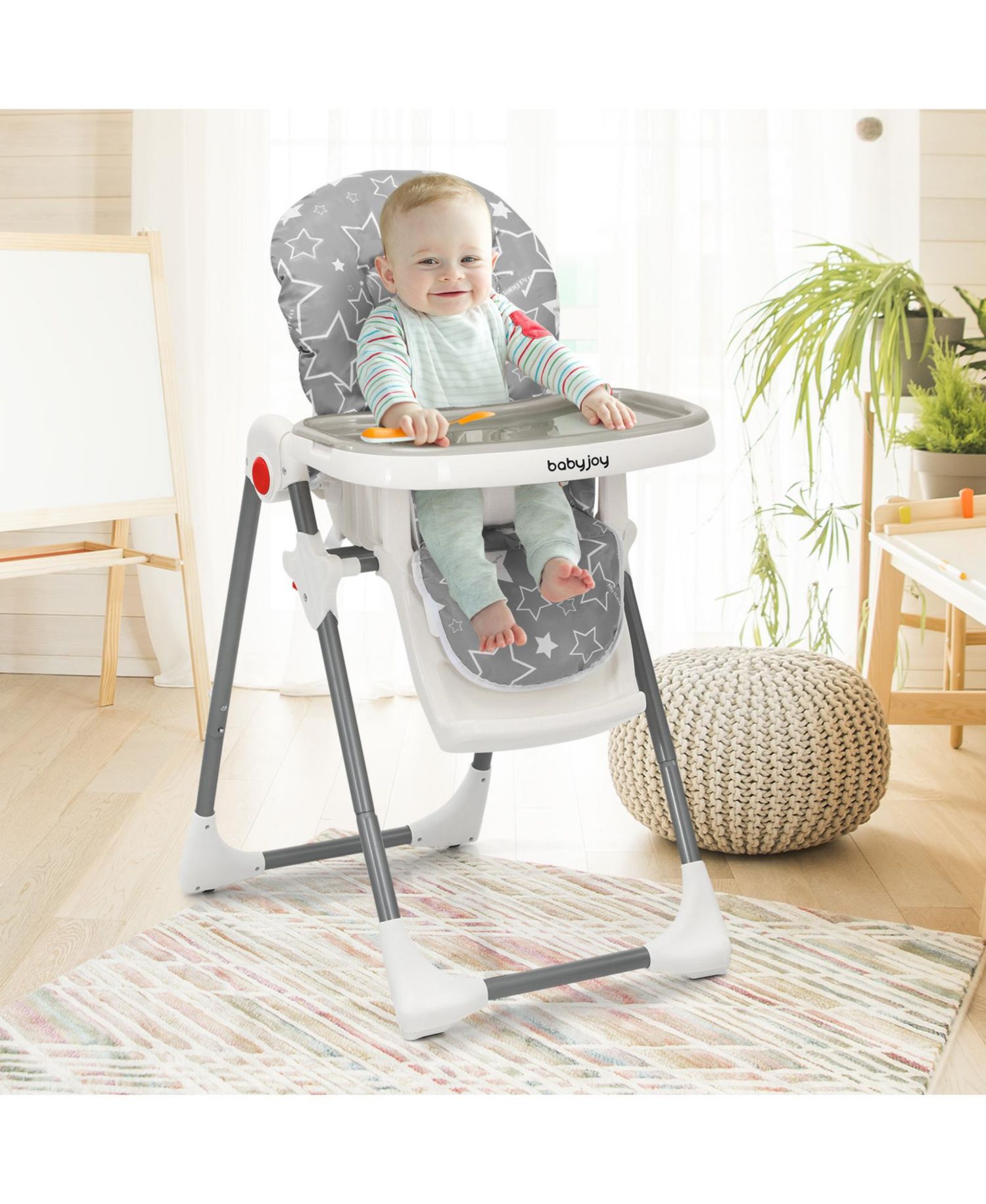 Toddler Folding High Chair Dining Chair w/ 6-Level Height Adjustment