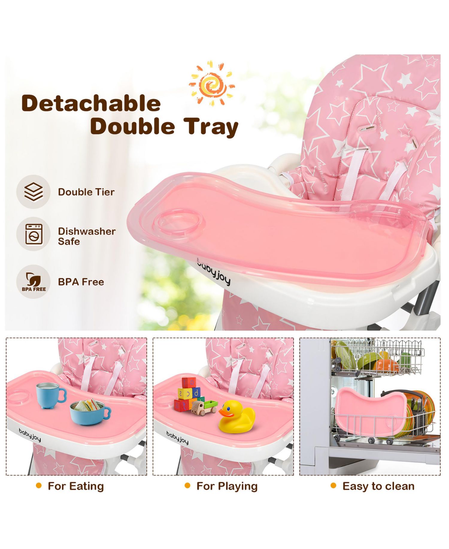 Toddler Folding High Chair Dining Chair w/ 6-Level Height Adjustment
