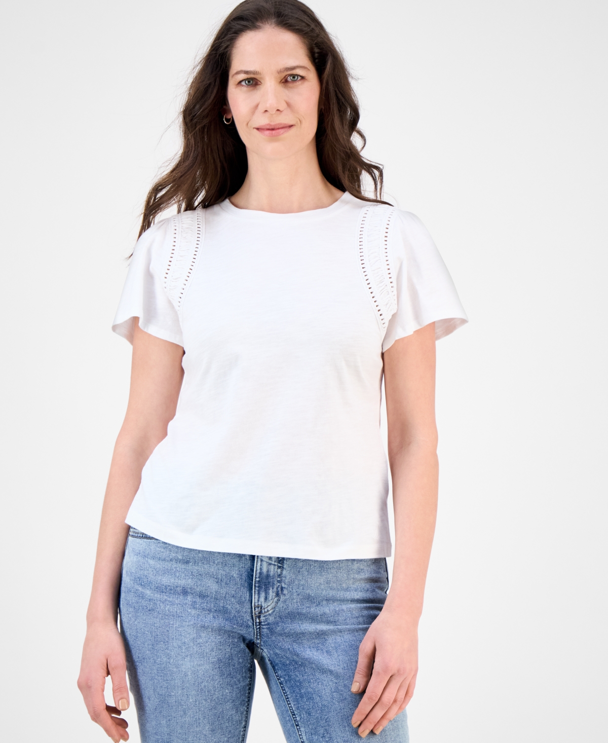 Women's Cotton Flutter-Sleeve T-Shirt - Bright White