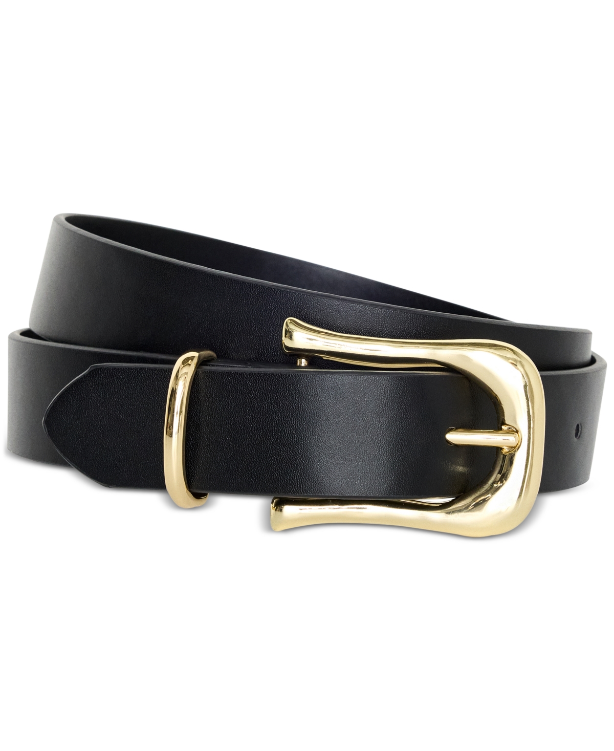 Women's Classic Saddle Buckle Faux-Leather Belt - Black