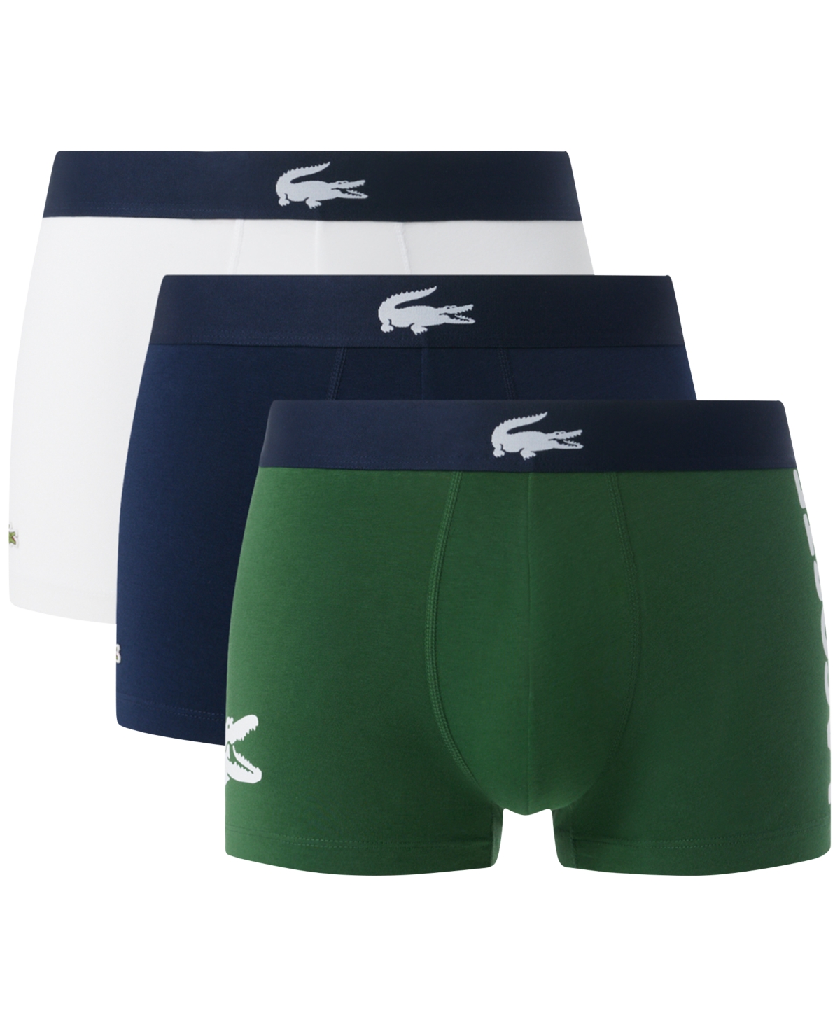Men's 3-Pack Regular-Fit Big Croc Logo Trunk Underwear - Green/Navy/White