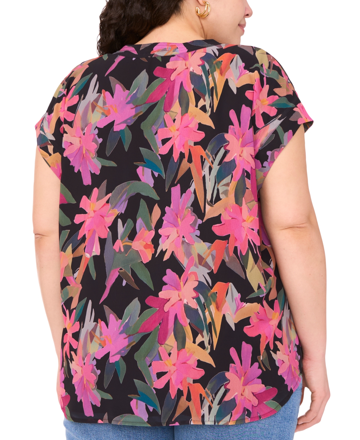 Vince Camuto Plus Size Printed Short-sleeve Blouse