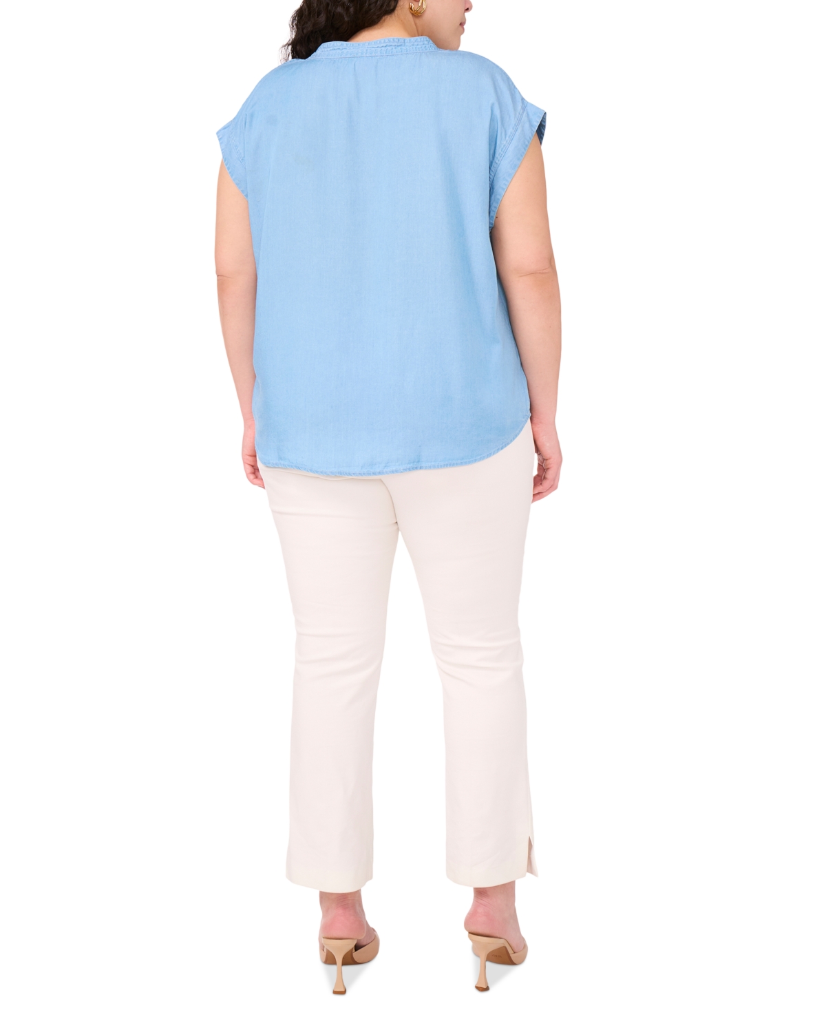 Vince Camuto Plus Size Split-neck Extended-shoulder Top
