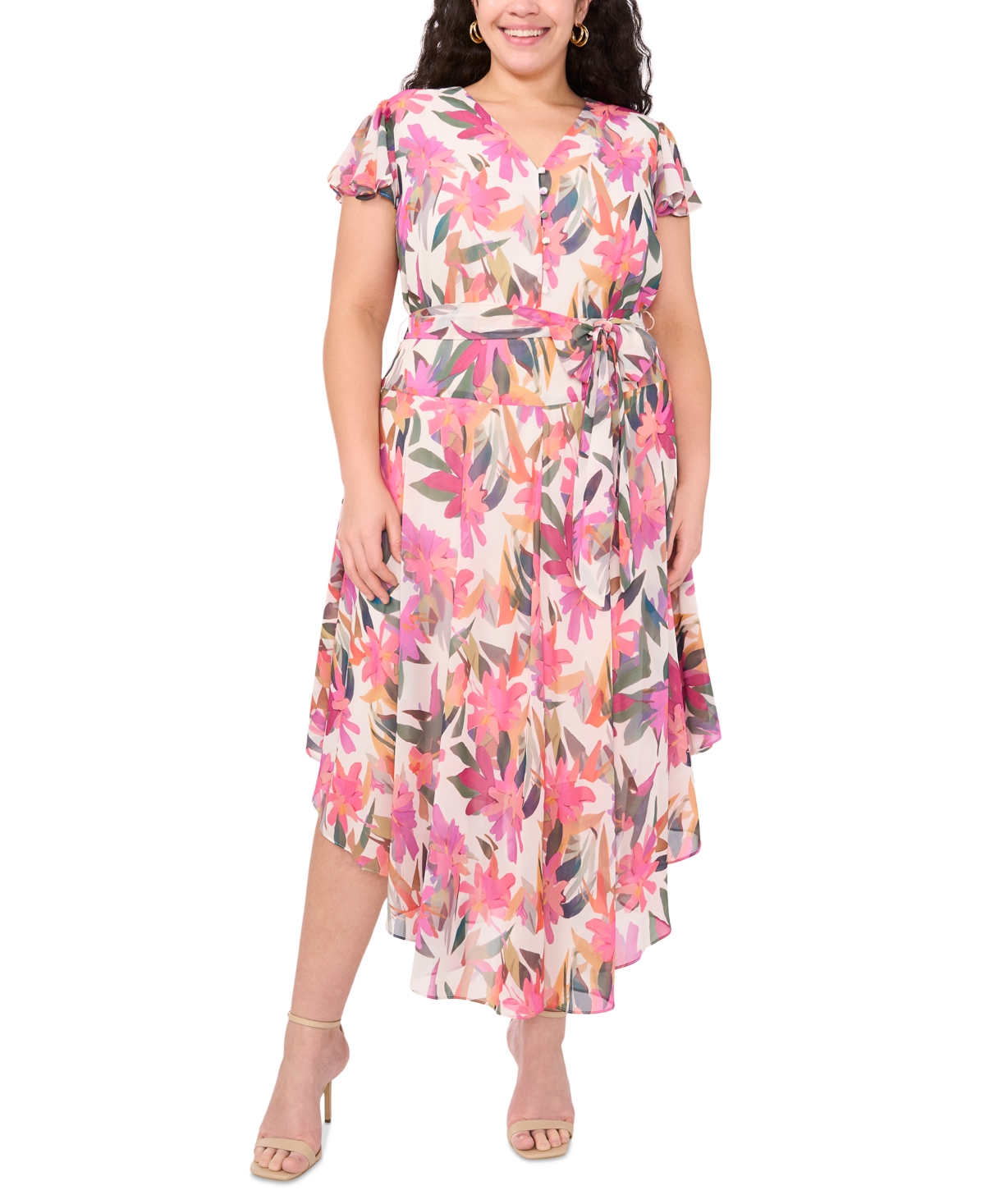 Vince Camuto Plus Size Printed Flutter-sleeve Maxi Dress