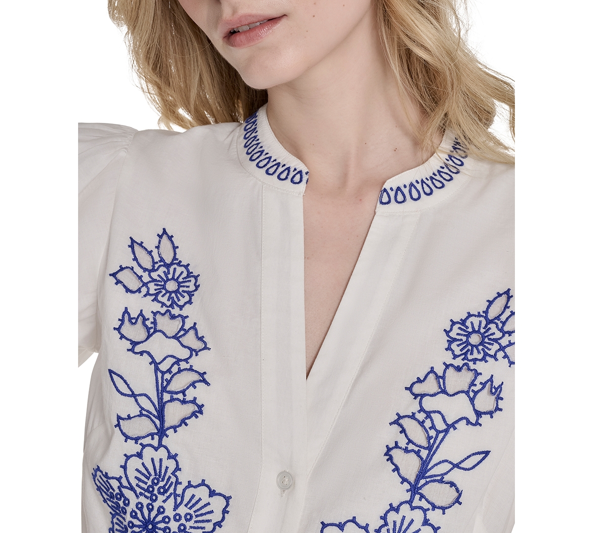 Shop Eliza J Petite Embroidered Belted Button-front Cotton Dress
